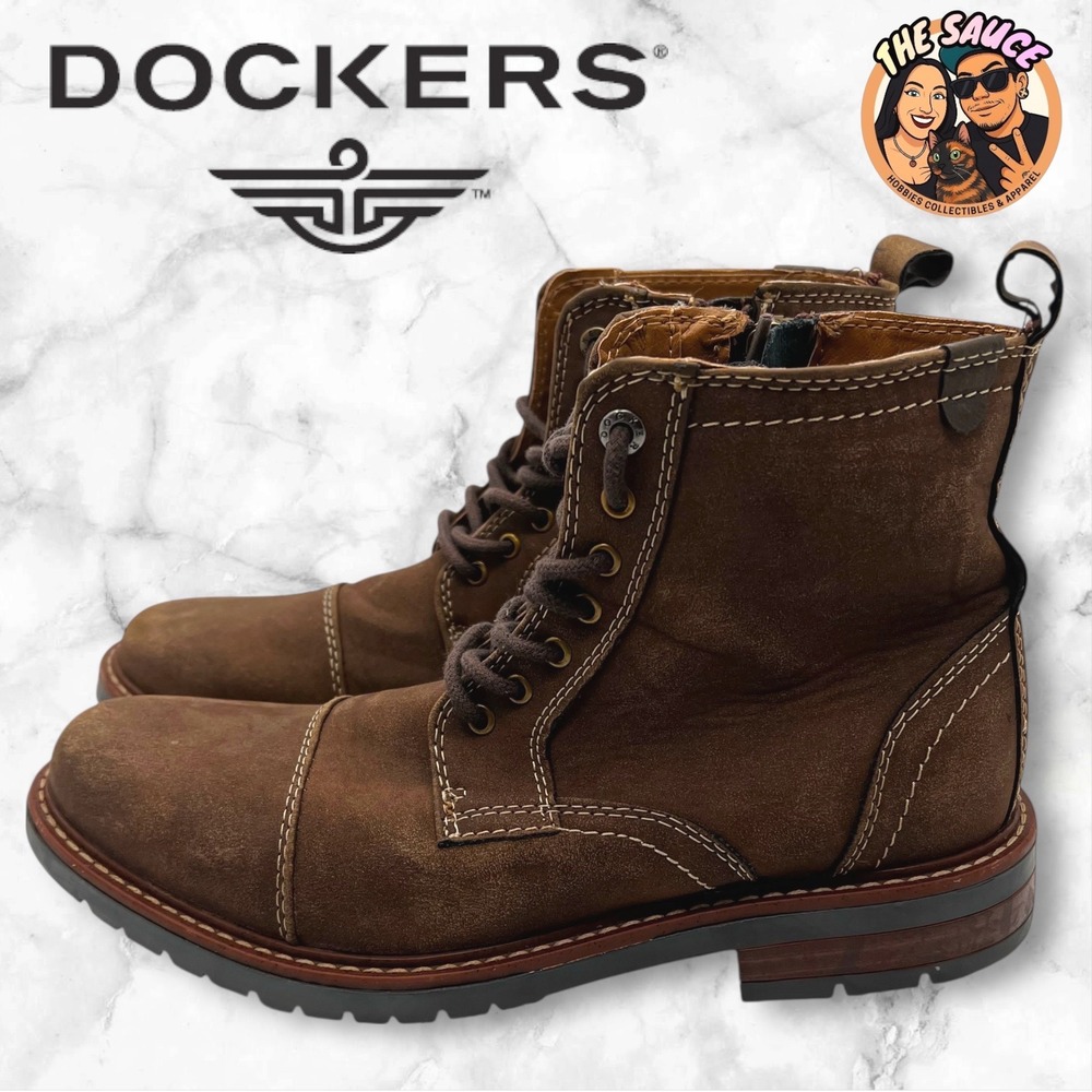 Dockers Rawls Brown/Tan Faux Leather/Suede Cap Toe Zip Ankle Boots Mens‎ 10.5